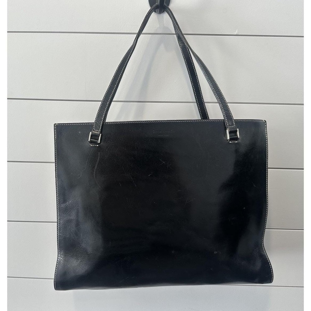 Kate Spade Vintage Black Smooth Leather Medium Elegant Slim Tote Bag‎